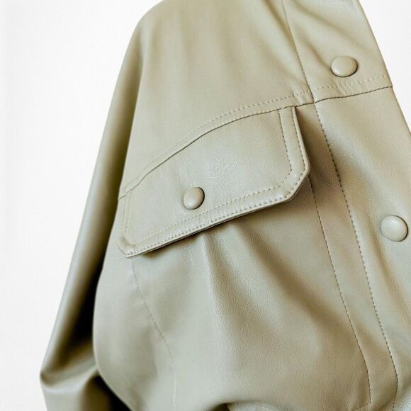 Zara Green Long Sleeve Faux Leather Utility Cargo Style Mini Dress Size S - Picture 8 of 8